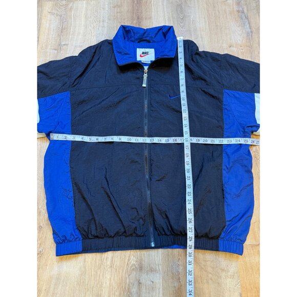 Vintage 90s Nike Windbreaker Jacket Black & Blue Colorblock Center Swoosh XL - Picture 8 of 10